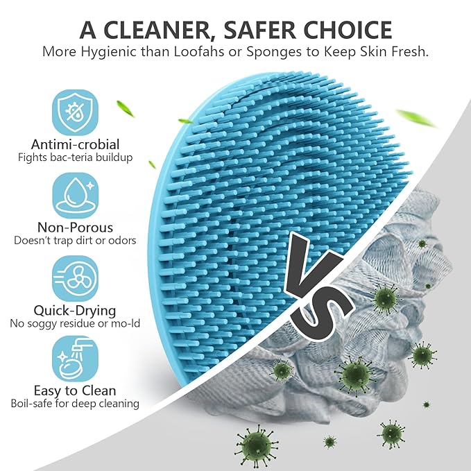 Silicone Body and Face Scrubber Set 5 Pack, BEAUTAIL Shower Bath Scrubber, Gentle Exfoliating Brush for Women Men Sensitive Skin, More Hygienic Than Traditional Loofah, Long Lasting, Black+Blue+Gray