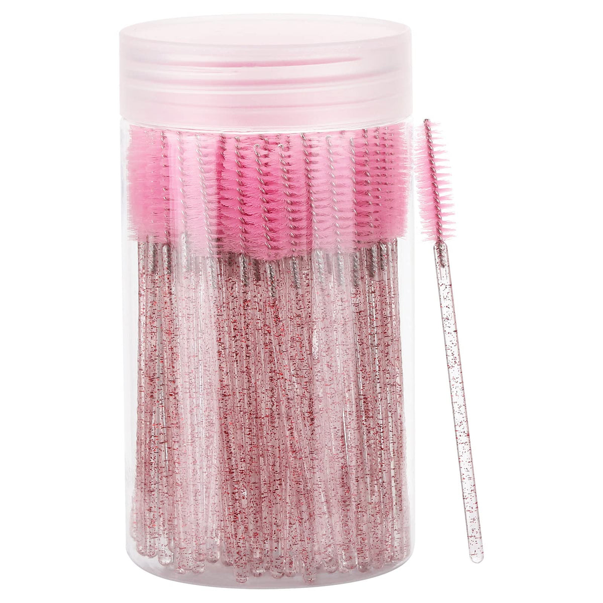 100 Pcs Disposable Eyelash Brush, Mascara Wands Makeup Brushes Applicators Kits for Eyelash Extensions, Eyebrow Brush with Container (Pink, Black)