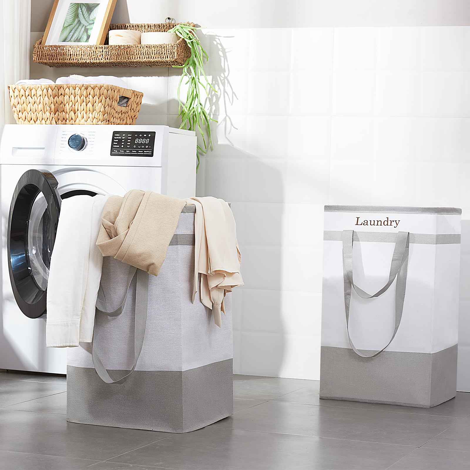 FairyHaus Laundry Basket 100L, 2Pack Laundry Hamper with Easy Carry Handles, Collapsible Laundry Baskets Hampers for Bathroom Clothes Storage Grey