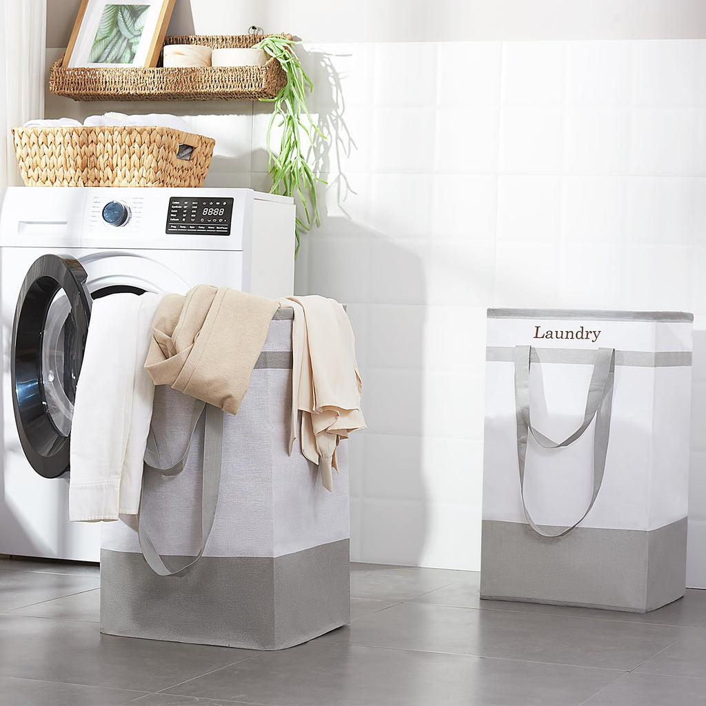 FairyHaus Laundry Basket 100L, 2Pack Laundry Hamper with Easy Carry Handles, Collapsible Laundry Baskets Hampers for Bathroom Clothes Storage Grey