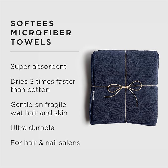 Fromm Softees Microfiber Salon Hair Towels for Hairstylists, Barbers, Spa, Gym in Navy, 16" by 29", 10 count Perfect Hair Care Towel for Drying Curly, Long, Wavy Hair