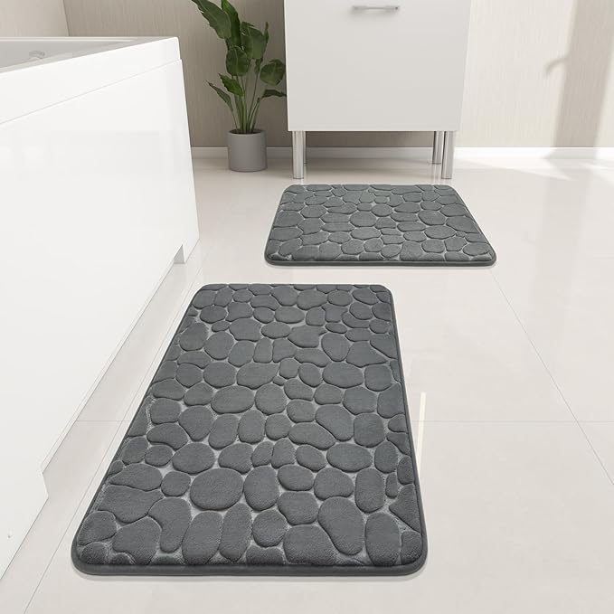 YIHOUSE Bathroom Rugs Mat Set, Memory Foam Bath Mat 2 Piece Dark Grey