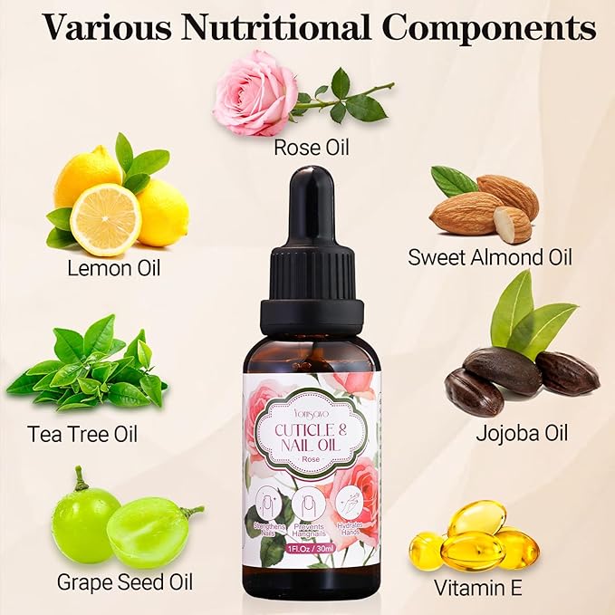 yonisayo 3 in 1 Cuticle Oil, 3 Pack Rose Nails Care Oil to Strengthen Brittle Nails, Hydrate Dry Cuticles & Soften Hands, Fast-Absorbing