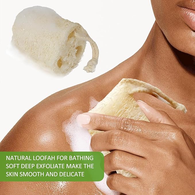 Natural Loofah Sponge, Organic Luffa Exfoliating Body Scrubber, 6 Pack