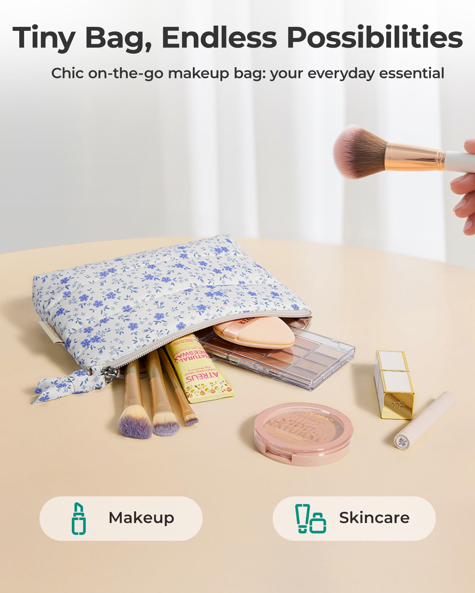 BAGSMART Small Makeup Bag, Machine Washable Puffy Cosmetic Pouch