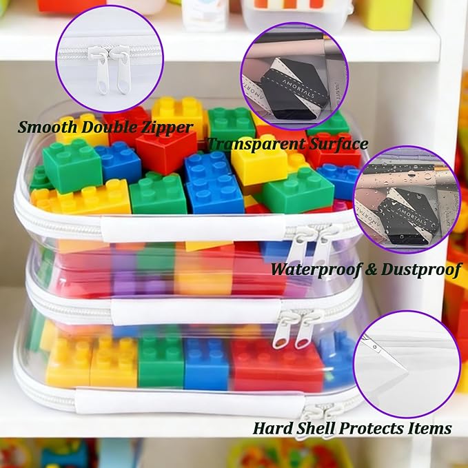 YOQIVEXU 3 Pcs Clear Hard Zipper Case, Hard Shell Plastic Clear Organizer Bag, Transparent Makeup Pouches, Portable Box for Travel Toiletries Storage Bins (White)