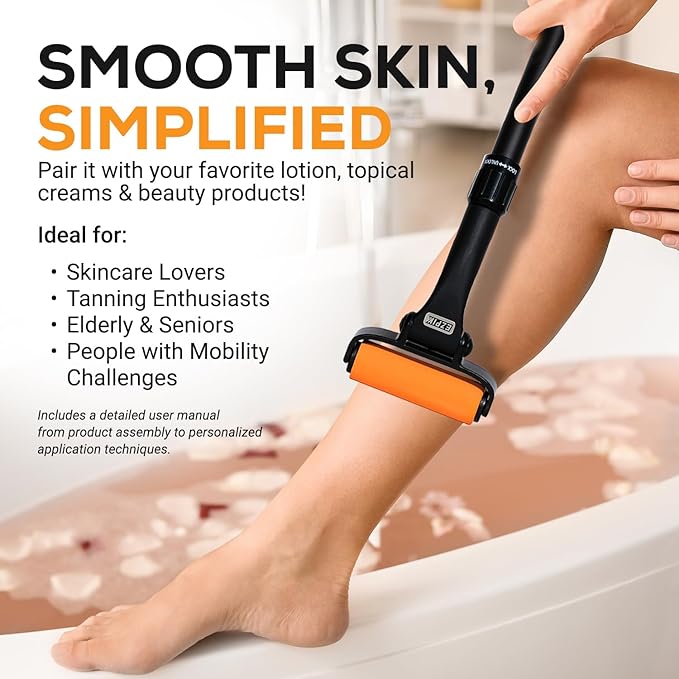 EZPIK Lotion Applicator for Back with 2 Replacement Foam Rollers, Extendable up to 23" - Curved Back Lotion Applicator for Elderly & Seniors with Limited Mobility, Body Cream & Sunscreen Applicator