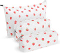 Huhumy 3 Pcs Makeup Bag Set for Women Corduroy Cosmetic Pouch Aesthetic Smile Travel Toiletry Bag Cute Purse Pouch Pencil Case Makeup Brushes Storage Organizer with Zipper(White,Strawberry)