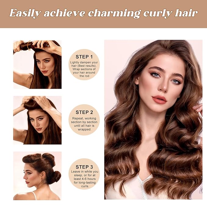 Togayu Heatless Curling Rods for Overnight Curls - Jumbo Soft Hair Rollers to Sleep in, No-Damage Flexi Rods with Silk Scarf - For All Hair Types and Texture - 6pcs