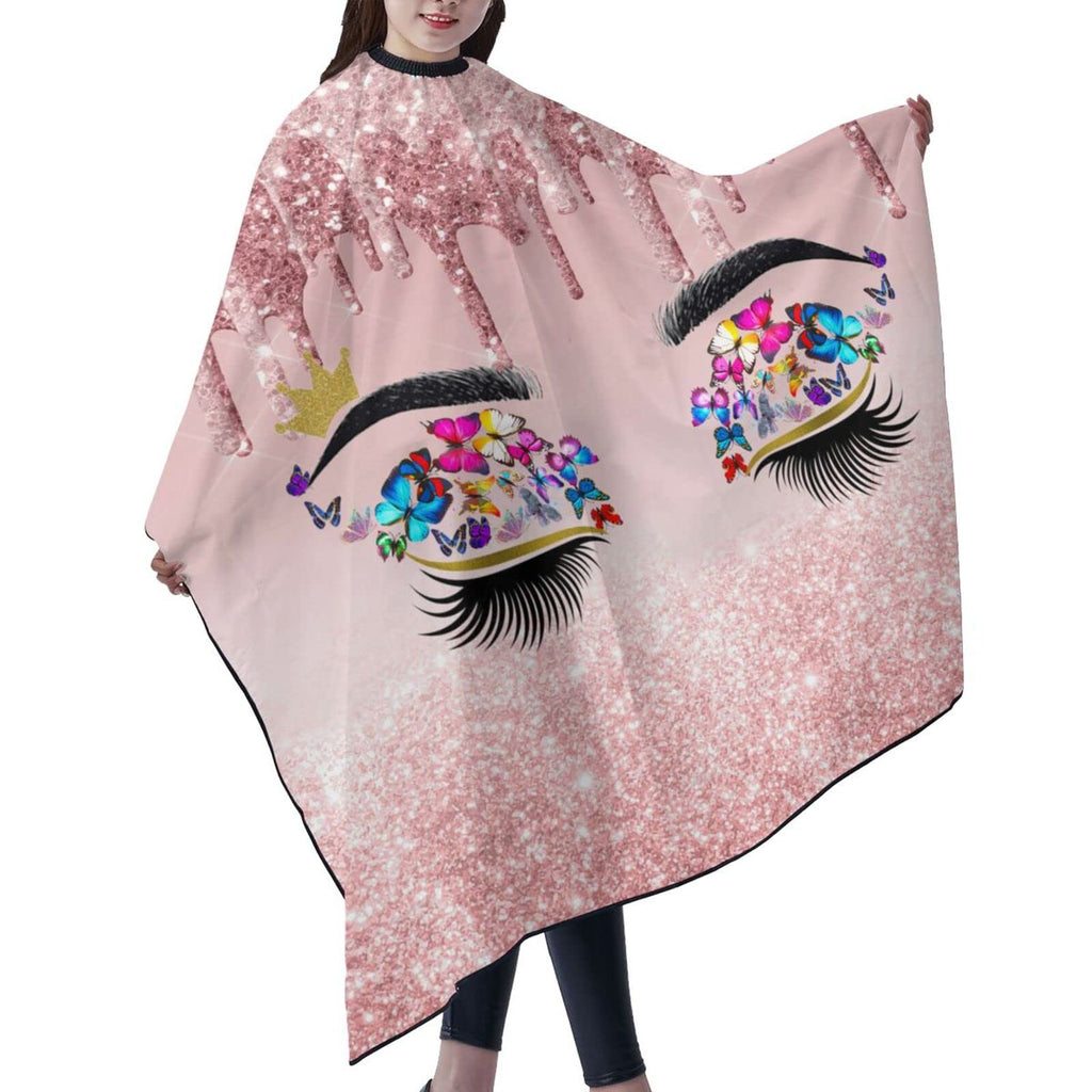 Carwayii Barber Cape Hello Glitters Gorgeous Eyelash Pink Salon Apron Hair Cutting Cape Barbershop Kits For Women-55''X66''