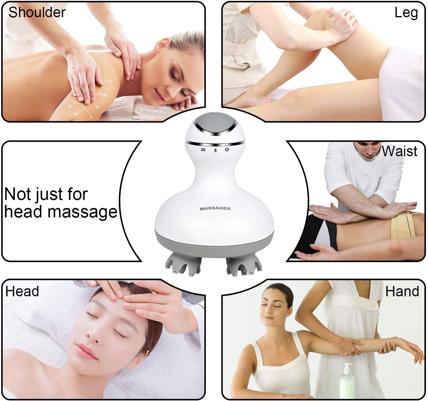 cotsoco Electric Scalp Head & Back Massager, Cordless Hair Massage Waterproof Head Massager with 4 Heads 84 Nodes for Hair Growth, Stress Relief & Deep Clean, Gifts for Men Women, White