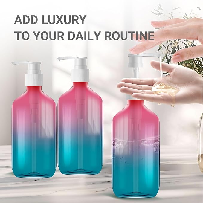 Empty Plastic Bottles with Pump Dispenser, 500ml Gradient Bottle, 3 Pack