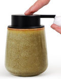INGOFIN Ceramic Foaming Soap Dispenser - 12 oz Refillable Foam Hand Soap Dispenser Bathroom, Modern Dish Dispenser Pump for Kitchen,Kiln-Glazed Earthy Yellow-Brown