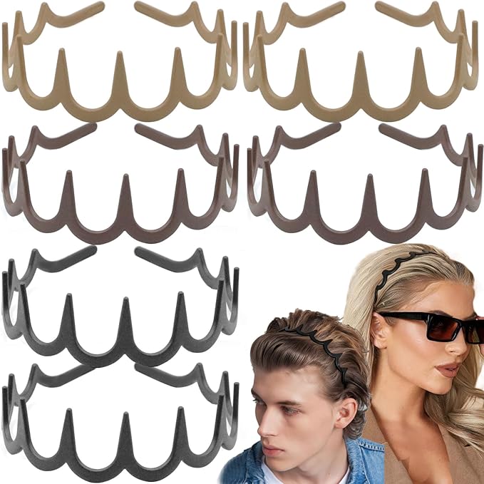 Supgoodom 6 PCS Zig Zag Headbands Plastic Wavy Hair Head Band Comb with Teeth Hoop Accessories for Women Men Girls, Matte Retro Color