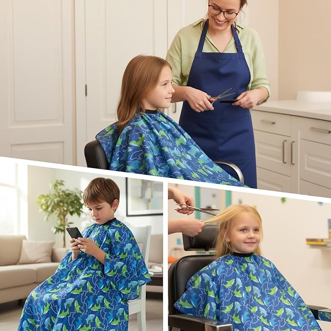 Hair Cutting Cape Kids, Adjustable Snap Barber Hair Cutting Cape Kids with Cute Shark Print, Full Coverage Barber Capes For Kid for Home Haircutting and Professional Salon