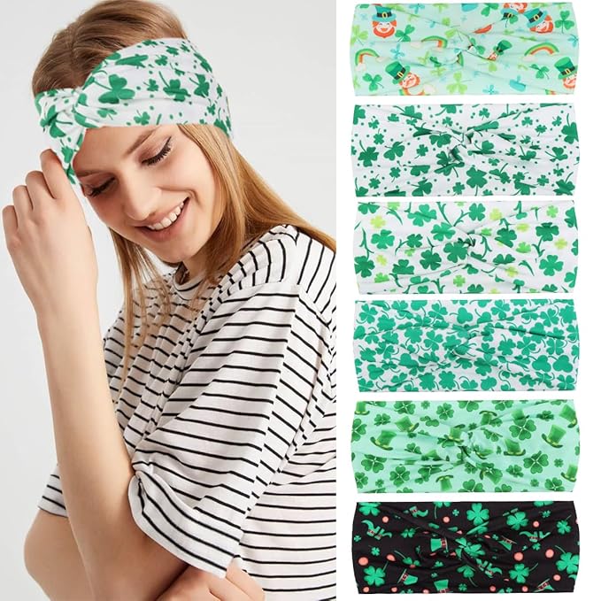 Kachanaa 6 Packs St. Patrick’s Day Headbands for Women Elastic Non-Slip Green Irish Shamrock Hat Hair Accessories for Party and Gifts