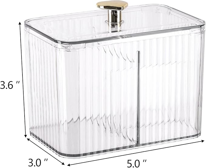 Tbestmax Qtip Holder Dispenser 3-Section Clear Bathroom Organizer Jar 3 Grids Cotton Swab/Pad/Ball Holder Container Cosmetics Storage for Vanity