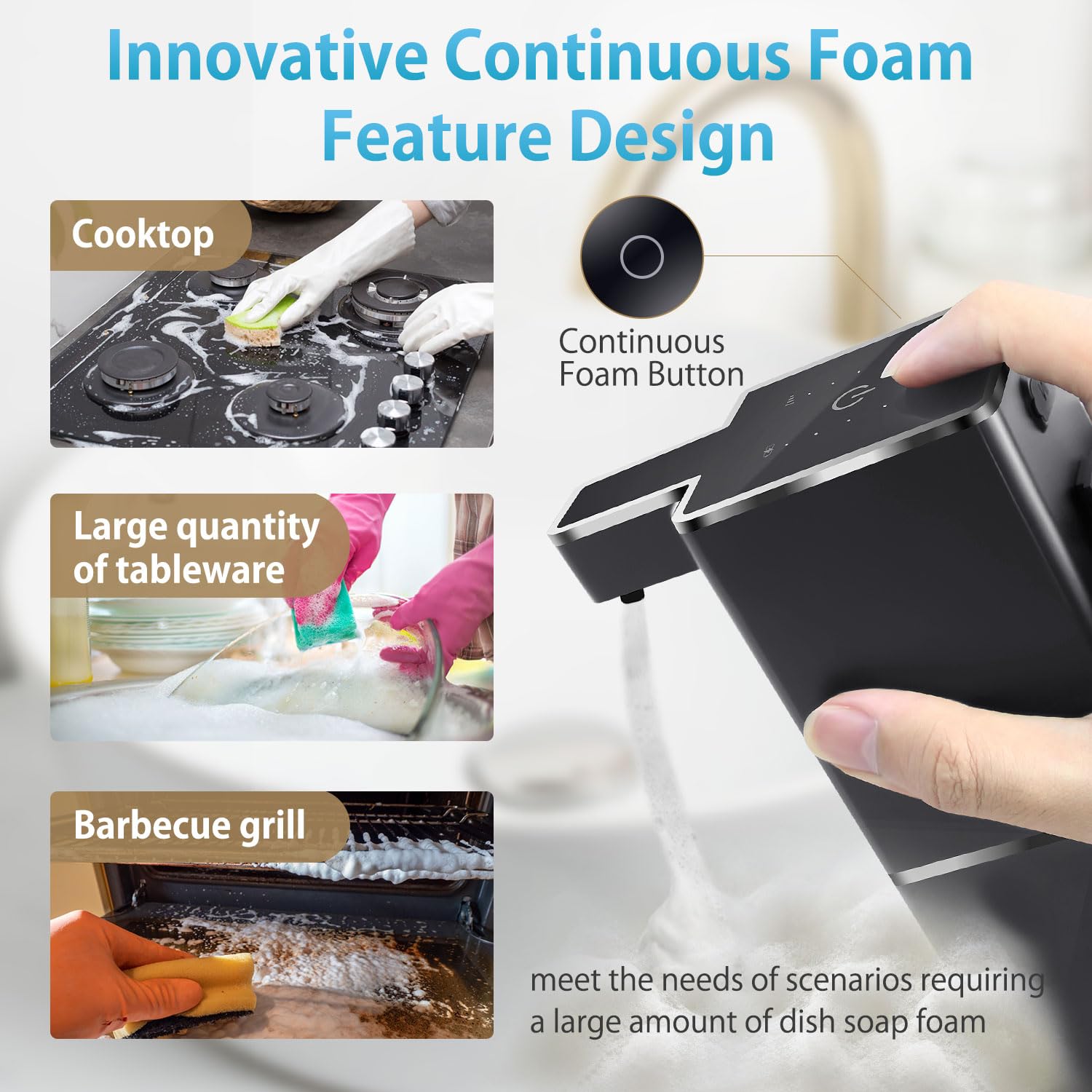 JEMISUN Automatic Foaming Soap Dispenser Touchless 380ml/12.8oz Rechargeable Hand Soap Dispenser Wall Mounted 4 Levels Adjustable Foam Soap Pump for Bathroom Kitchen Dish Soap