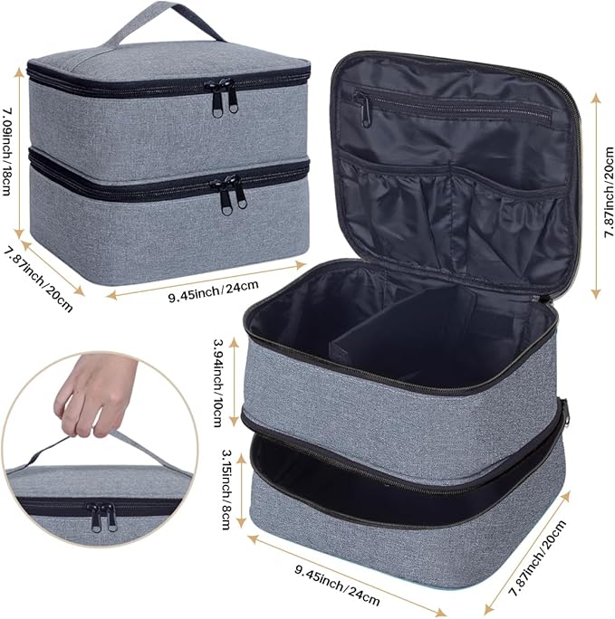 TANPADUAJI Double Layer Makeup Bag Portable Large Cosmetic Case Organizer with Adjustable Dividers Storage Travel Bag for Accessories Brushes Conditioner and Skin Care Products (Grey)