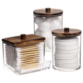 Tbestmax 3 Pack Qtips Holder Bathroom Container, 10 oz Cotton Ball/Swabs Dispenser, Apothecary Jar Organizer for Storage Brown Wood Lids