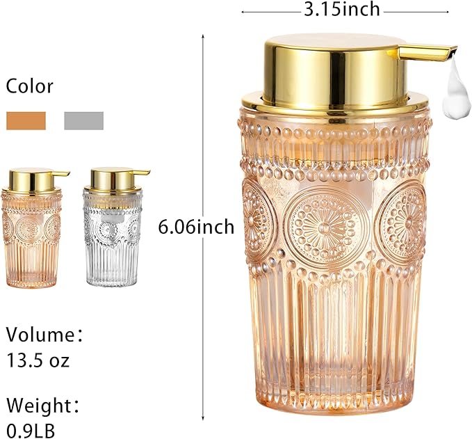 LEICURACE Foaming Hand Soap Dispenser,Glass Foam Soap Dispenser,Refillable Liquid Soap Dispenser,Lotion Dispenser(A4-2-US)