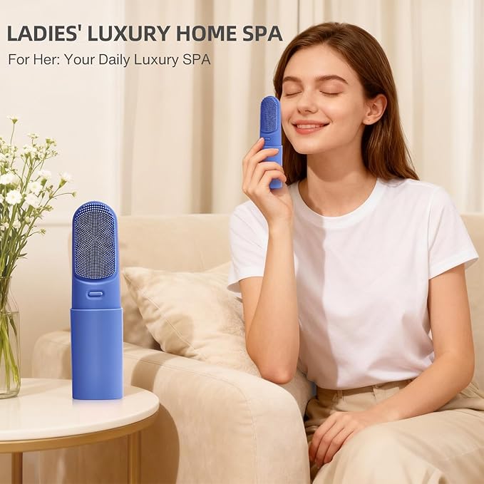 Silicone Face Scrubber with Heated,3 Modes Waterproof Rechargeable Portable Travel Size Makeup Remover Cleansing, Exfoliating and Massaging Facial Scrubber for Men &Women(Deep Ocean Key Blue)