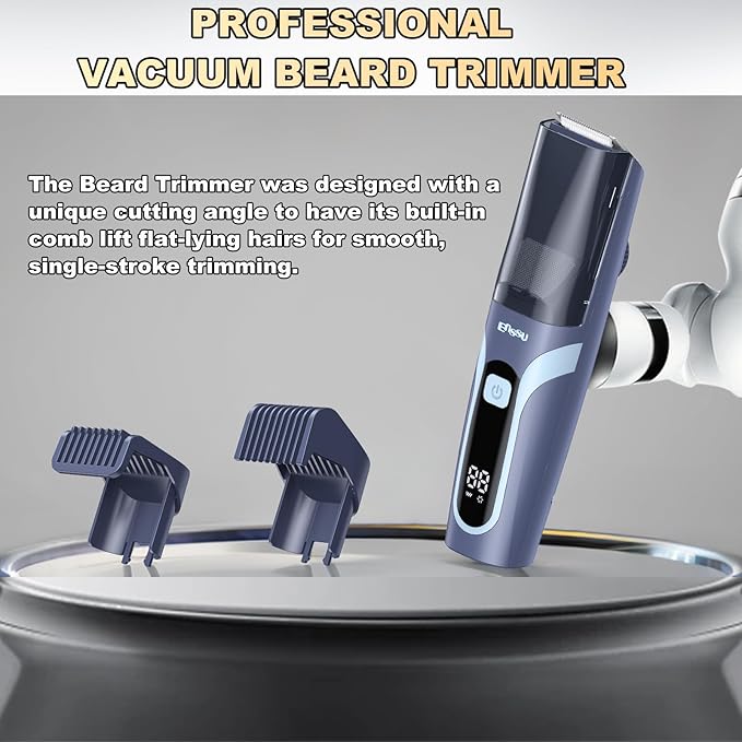 Beard Trimmer for men, Vacuum Mustache Trimmer Electric Shaver, Blue