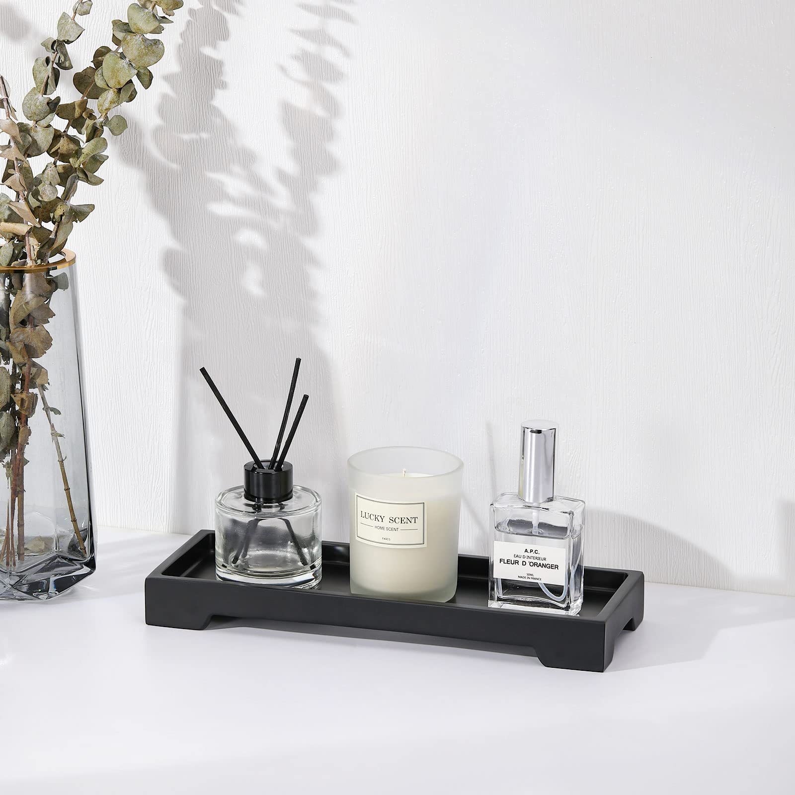 Luxspire Marble Tray for Soap Dispenser Perfume Jewelry, S, Marble Black
