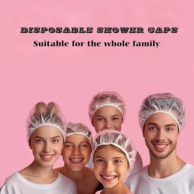 100PCS Disposable Shower Caps, Plastic Clear Hair Cap Large Thick Waterproof Bath Caps for Women & Men Unisex Reusable Travel Essentials for Deep Conditioning, Hair Treatment, Hotel, Spa, and Home Use