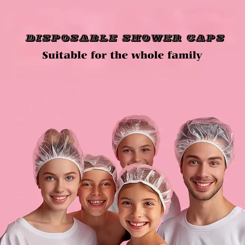 100PCS Disposable Shower Caps, Plastic Clear Hair Cap Large Thick Waterproof Bath Caps for Women & Men Unisex Reusable Travel Essentials for Deep Conditioning, Hair Treatment, Hotel, Spa, and Home Use