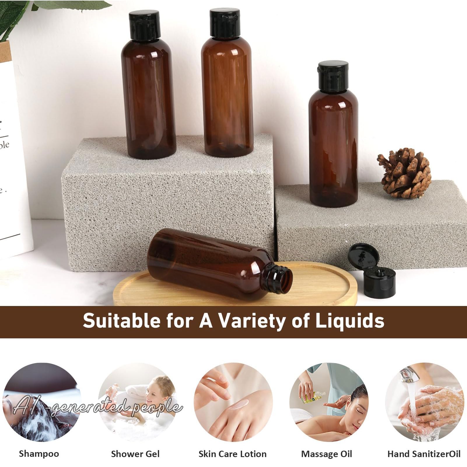 Wowang Travel Bottles for Toiletries 3.4oz 4 Pack TSA Approved Leak-Proof Travel Size Containers Squeezable Empty Plastic Toiletry Bottles for Shampoo, Conditioner, Body Wash (Brown)