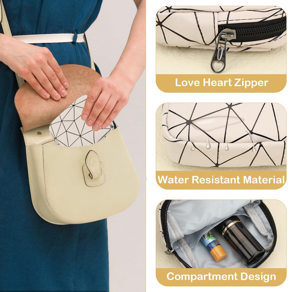 Desing Wish Sanitary Napkin Storage Bag, Menstrual Cup Pouch Nursing Pad Holder Tampon Bags Feminine Product Pouches Portable Period Kit Bag for Girls Women Ladies 2 Pack (Nude/Black)