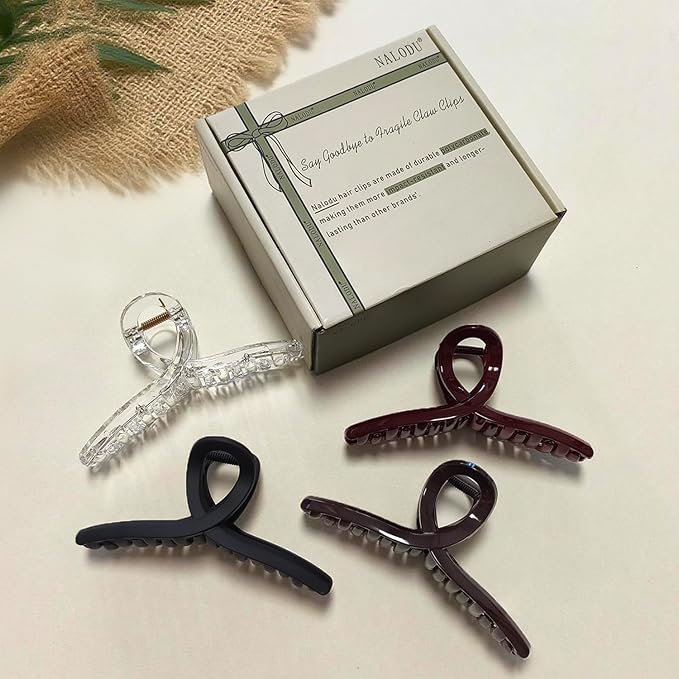 Nalodu 5 Inch Extra Large Claw Clips, 13 cm No Slip Jumbo No Slip XL Hair Clips for Thick Long Curly Hair, Big Hair Claw Clips, 4 Pack