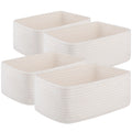 OIASKET 4 Pack Small Storage Shelf Baskets for Organizing, Mini Woven Rope Storage Bins for Towels, Cute Decorative Closet Organizer，Baby Nursery, Gift Empty Baskets -11.81''Lx7.87''Wx4.72''H-White