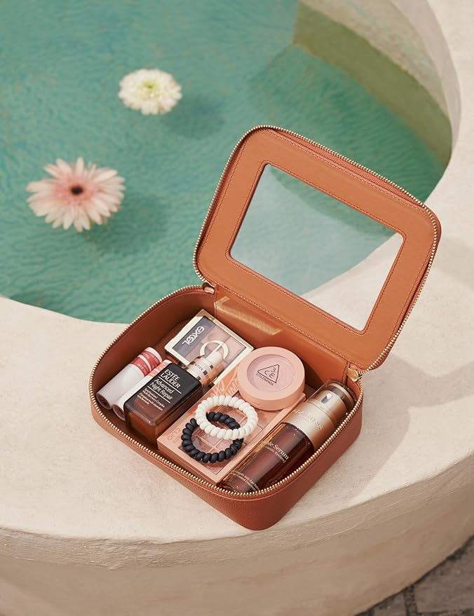 Popvibe Clear Makeup Case Toiletry Bag Travel Medium Clear Cosmetic Bag with Zipper, Make Up Bag Organizer Traveling TSA Approved Transparent Bag Car for Essentials, Mini & Medium, Brown