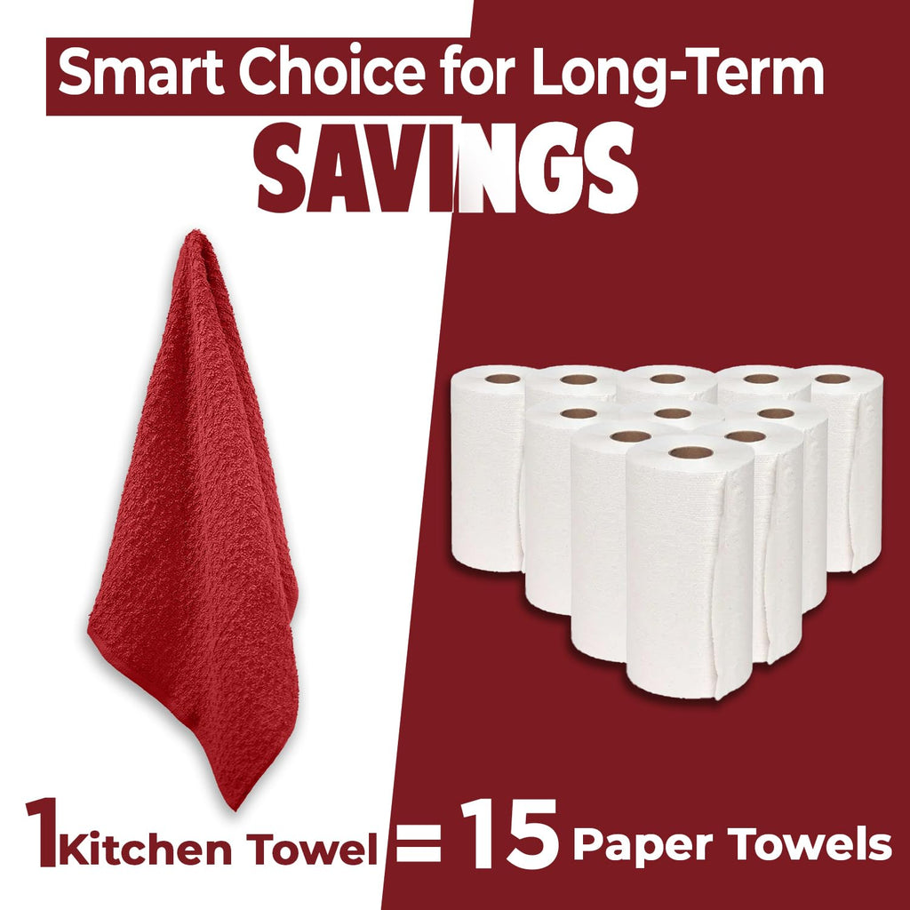 DAN RIVER Red Kitchen Towels, 12 Pack, 16x26 Inches Absorbent Dish Towels