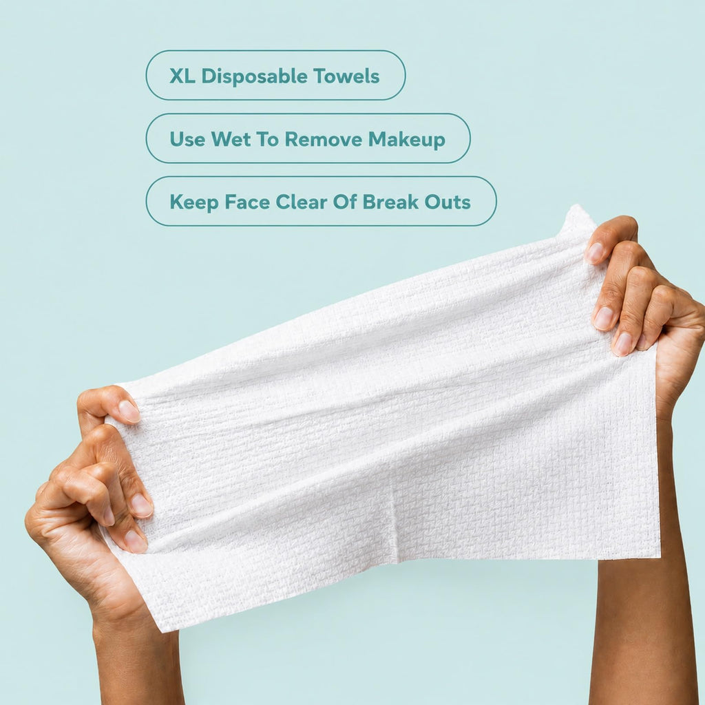 Buttah Skin Disposable Face Towels, 50 Count – Extra Thick, Soft, Large Towels for Sensitive Skin, Travel, and Makeup Removal