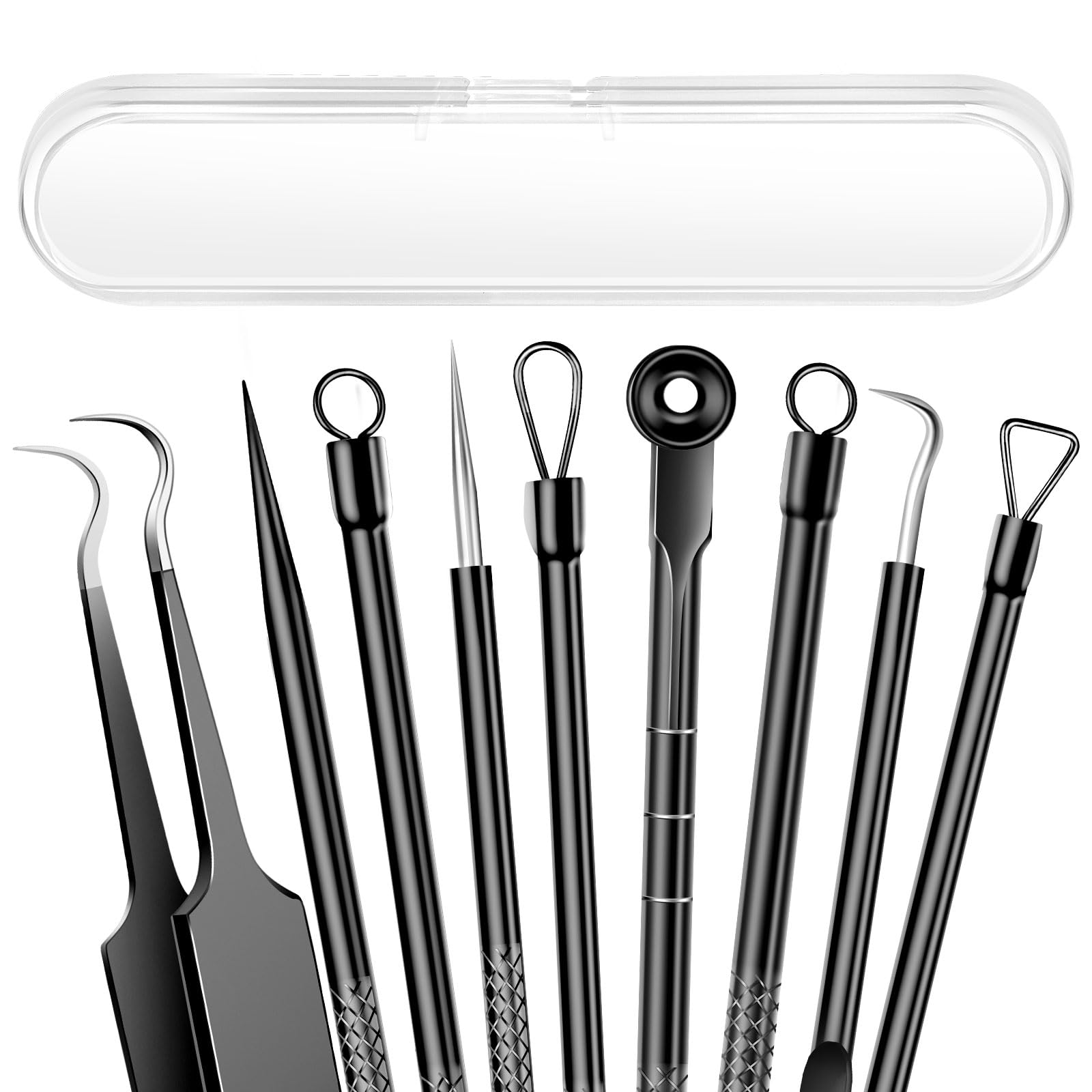 5PCS Blackhead Remover Pimple Popper Tool Kit, Professional Stainless Pimple Acne Blemish Removal Tools Kit for Face (Black)