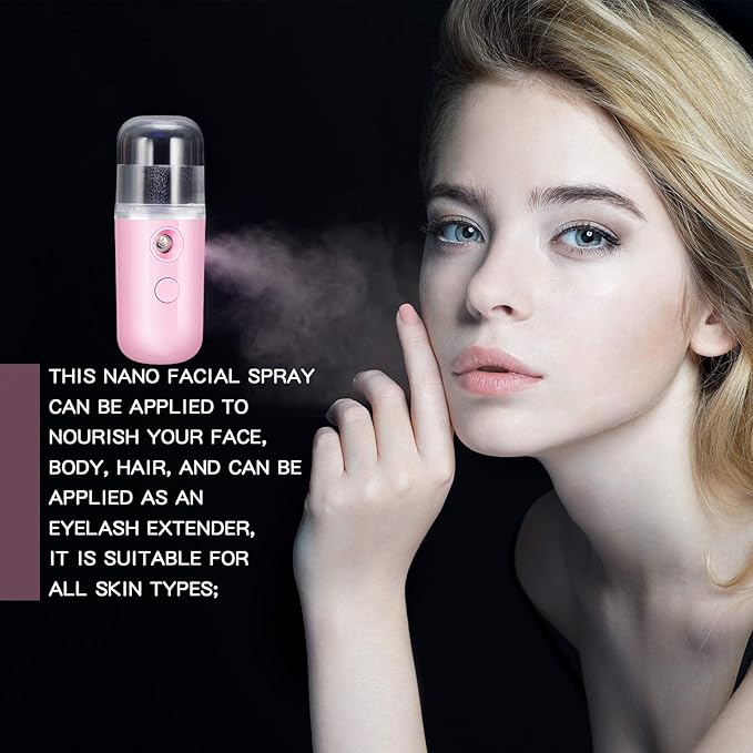 Honoson 2 Pack Nano Facial Mister Spray Bottle Handheld Humidifier Portable Face Mister for Eyelash Extensions USB Rechargeable 1 oz Mini Skin Care Machine for Daily Makeup(Pink)