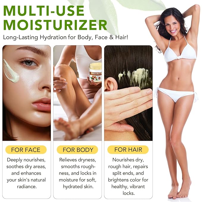 Organic Raw Shea Butter, 100% Pure & Unrefined - For Intense Moisture on Dry Skin, Hair & Lips, Natural DIY Body Butter Base, Rich in Vitamins A, E, F, 7.8 oz