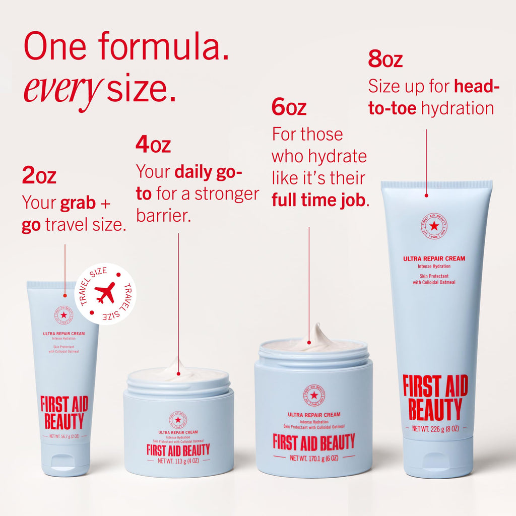 First Aid Beauty Ultra Repair Cream, Intense Hydration - Clinically Tested Face & Body Moisturizer with Colloidal Oatmeal - Supports Eczema & Dry Skin Barrier Repair - Fragrance Free - 6 oz