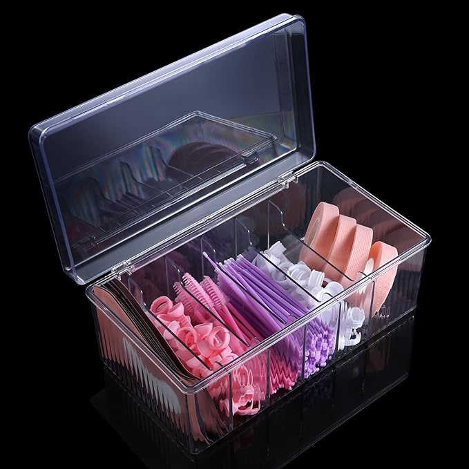 MoyRetty Acrylic Lash Extension Organizer, Large Capacity Eyelash Extension Supplies Storage Container Box, Neatly Store and Organize Your Lash Supplies (Clear)