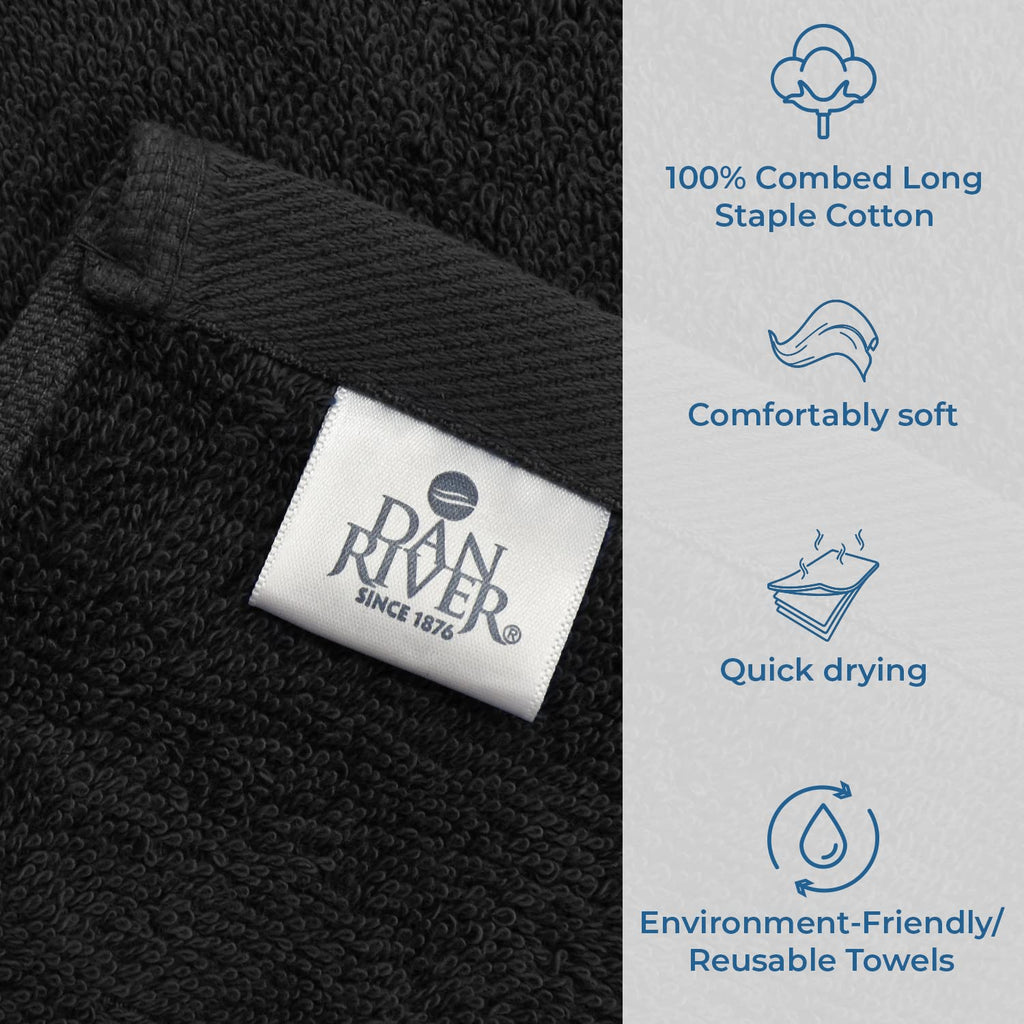DAN RIVER 600 GSM Cotton Large Bath Towels Set of 4, 27 x 54 Inches, Black
