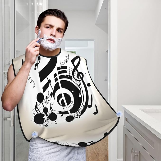 NOUZU Music Note Print Beard Bib Apron For Men, Beard Hair Catcher For Men Shaving Trimming,Beard Cape Cloth, Black