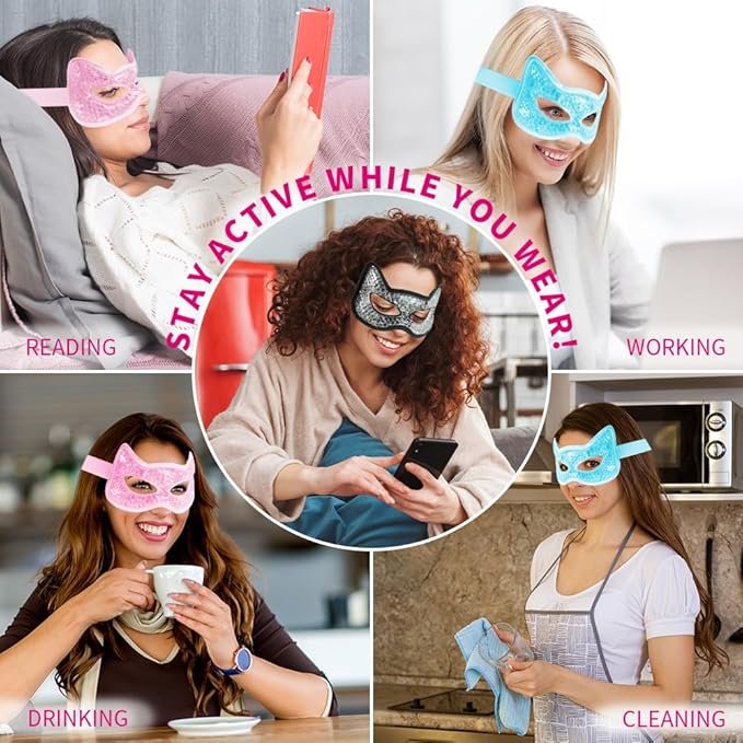 CONBELLA Cooling & Heating Eye Mask - Hot/Cold Use for Puffy Eyes, Headaches, Migraines, Sinus & Dark Circles (2 Packs Blue)