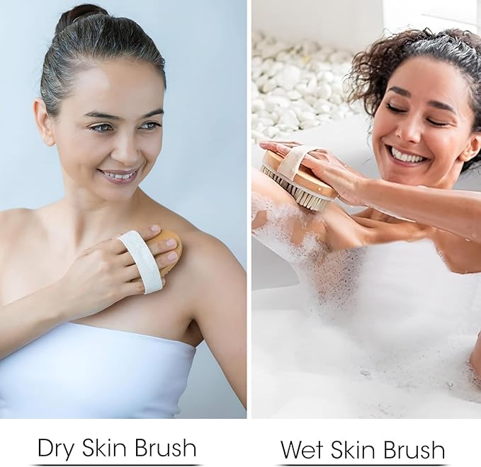 OPAZ Dry Body Brush 2 Pack, Natural Boar Bristle Exfoliating Brush