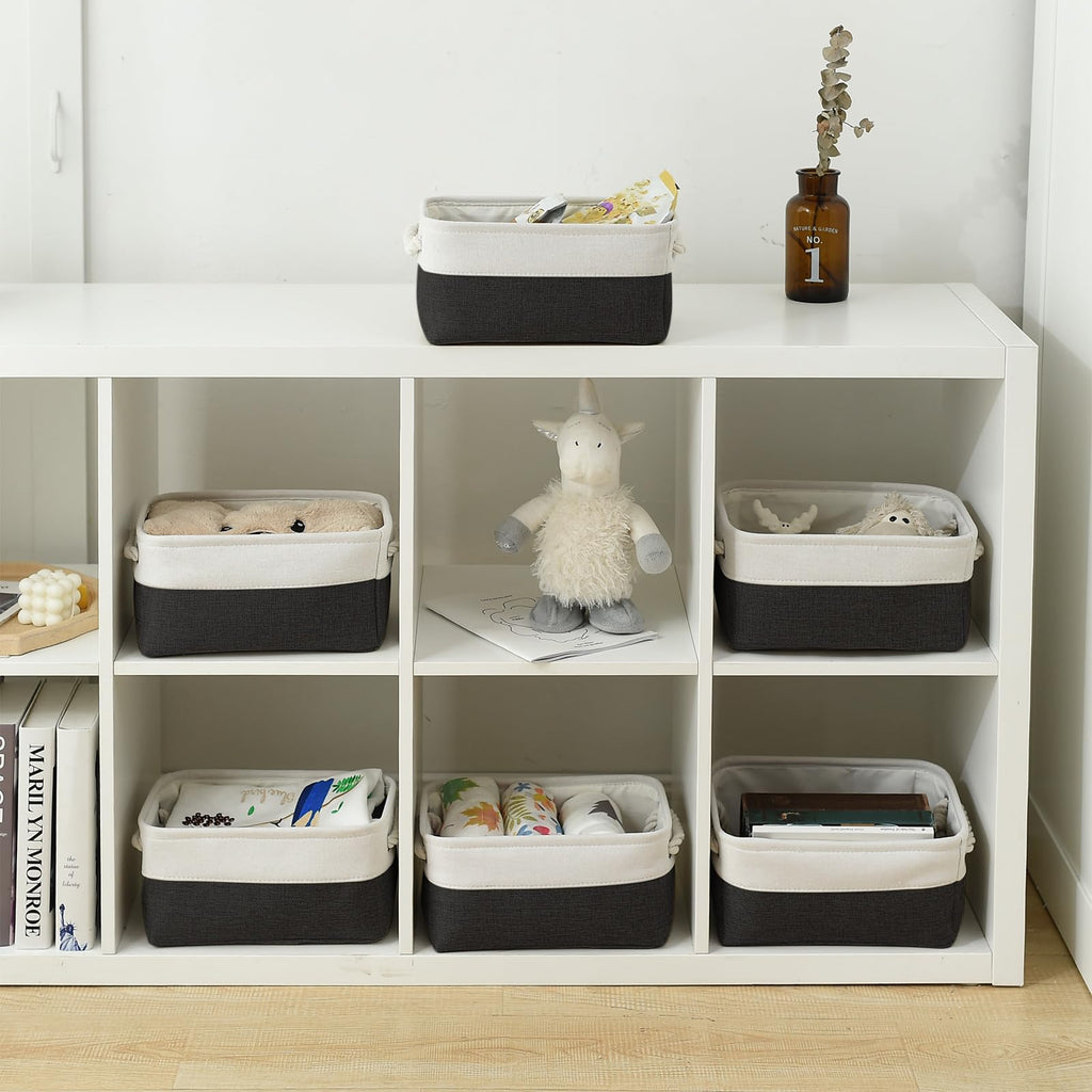 TheWarmHome Storage Bins for Shelves - 12x8x5.2 inch 1 Pack Storage Baskets for Gifts Empty for Closet Organizing Dog Gift Cloth Toy Cubes Box (White & Black)