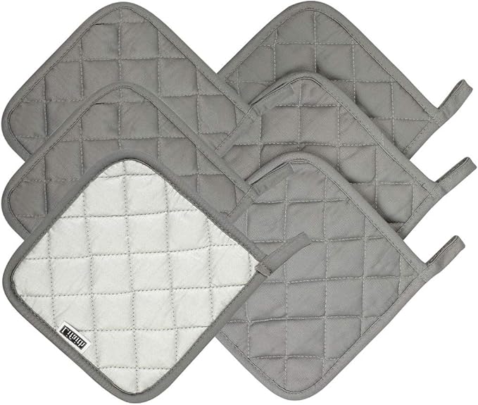 Lifaith 6 Pack Potholders Kitchen Pot Holders Set,Cotton Pot Holders for Kitchen 7 inch hot Pads,Heat Resistant Hot Pads for Cooking and Baking Dark Grey