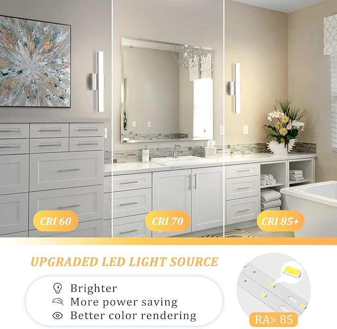 Combuh LED Bathroom Vanity Light Lamp 16Inch 9W IP44 Chrome Over Mirror Lighting Fixture Indoor Wall Sconce Modern Natural White 4000K