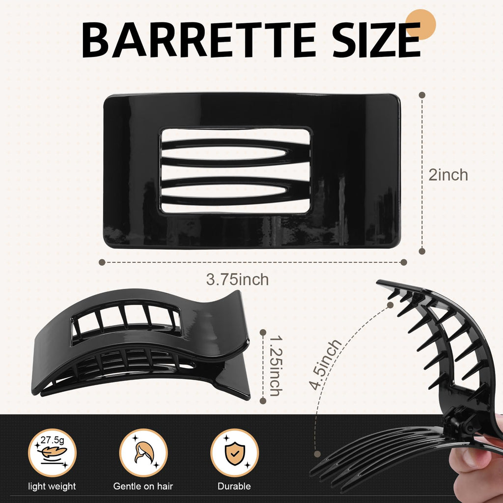8 Pack French Flat Hair Clips for Women – Large Matte No-Slip Claw Barrettes for Thick & Thin Hair, Strong Hold Styling Accessories (Glossy Black)